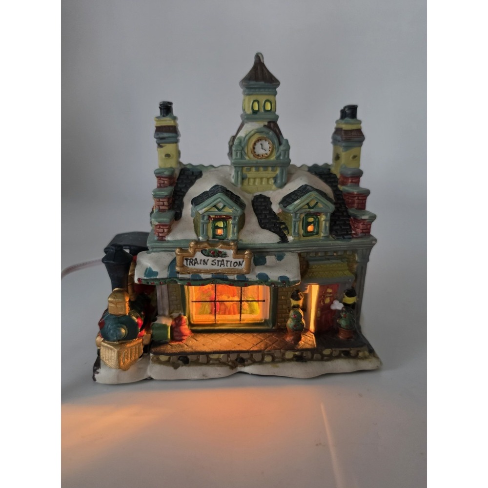 Vintage East West Distributing Christmas Village Porcelain Lighted Train Station